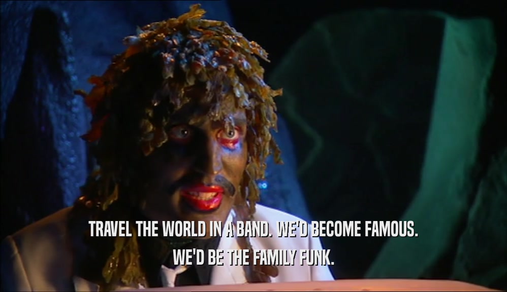 TRAVEL THE WORLD IN A BAND. WE'D BECOME FAMOUS. WE'D BE THE FAMILY FUNK. 