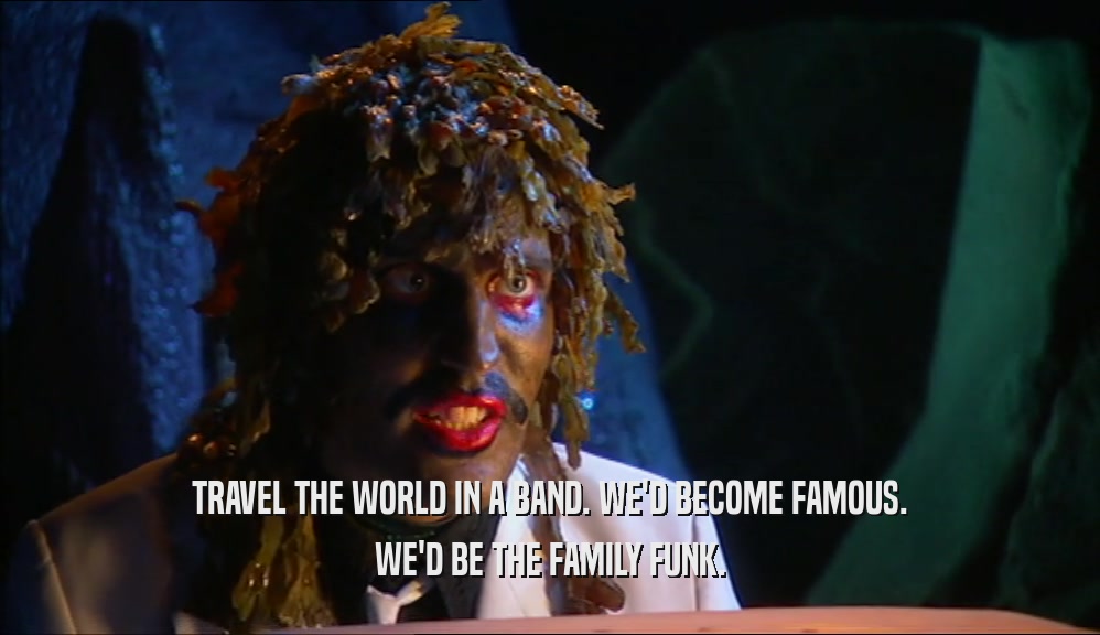 TRAVEL THE WORLD IN A BAND. WE'D BECOME FAMOUS. WE'D BE THE FAMILY FUNK. 