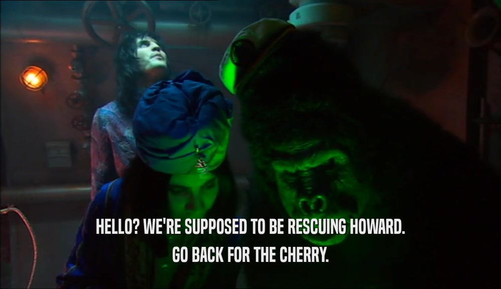 HELLO? WE'RE SUPPOSED TO BE RESCUING HOWARD. GO BACK FOR THE CHERRY. 