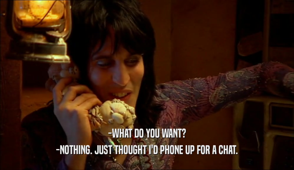 -WHAT DO YOU WANT? -NOTHING. JUST THOUGHT I'D PHONE UP FOR A CHAT. 