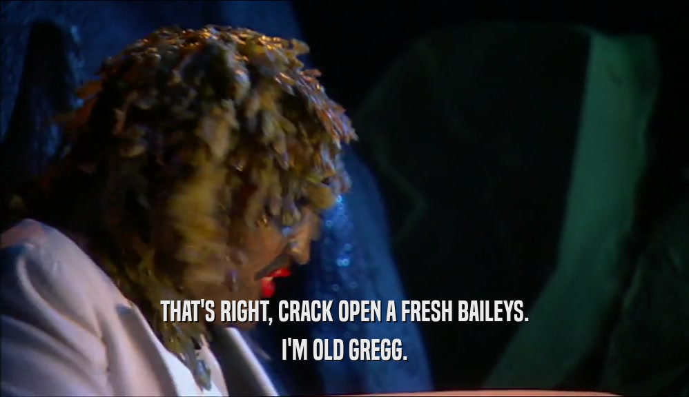 THAT'S RIGHT, CRACK OPEN A FRESH BAILEYS.
 I'M OLD GREGG.
 