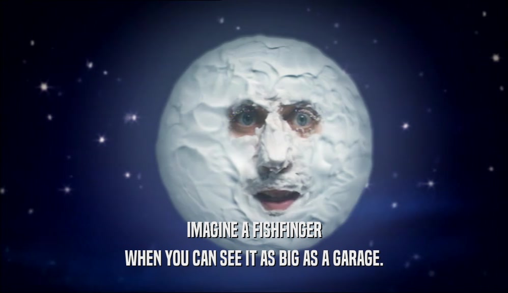 IMAGINE A FISHFINGER WHEN YOU CAN SEE IT AS BIG AS A GARAGE. 