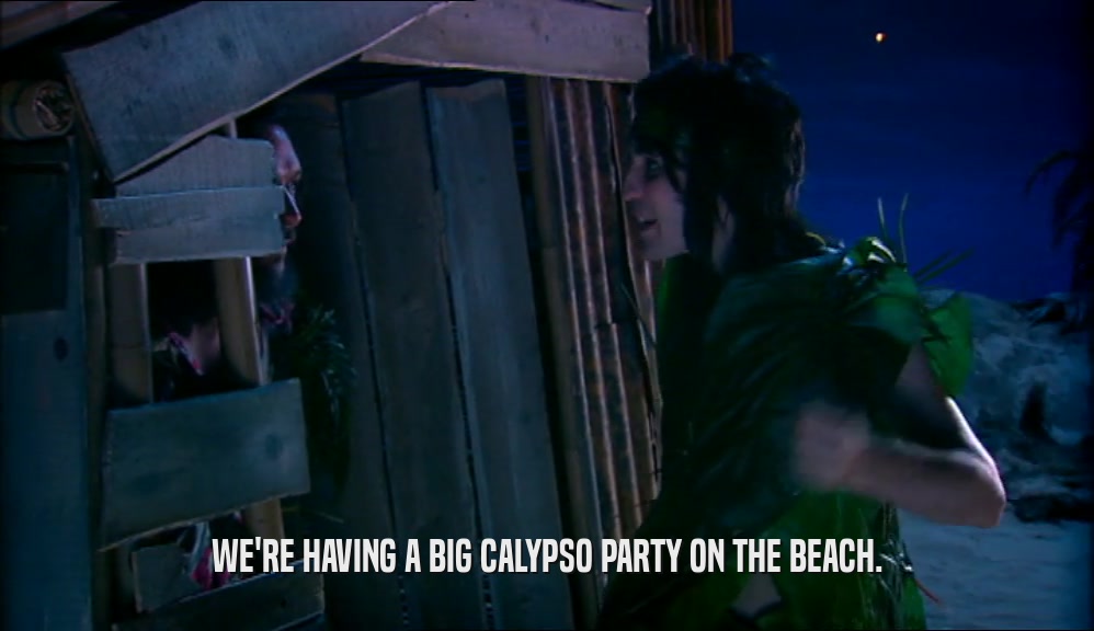 WE'RE HAVING A BIG CALYPSO PARTY ON THE BEACH.  