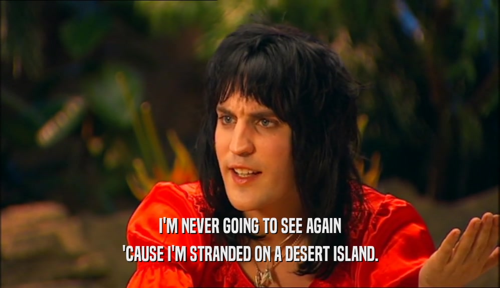 I'M NEVER GOING TO SEE AGAIN 'CAUSE I'M STRANDED ON A DESERT ISLAND. 