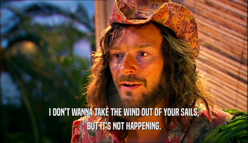 I DON'T WANNA TAKE THE WIND OUT OF YOUR SAILS,
 BUT IT'S NOT HAPPENING.
 