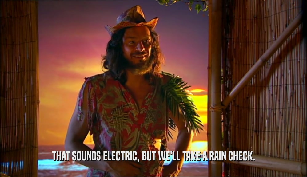 THAT SOUNDS ELECTRIC, BUT WE'LL TAKE A RAIN CHECK.  
