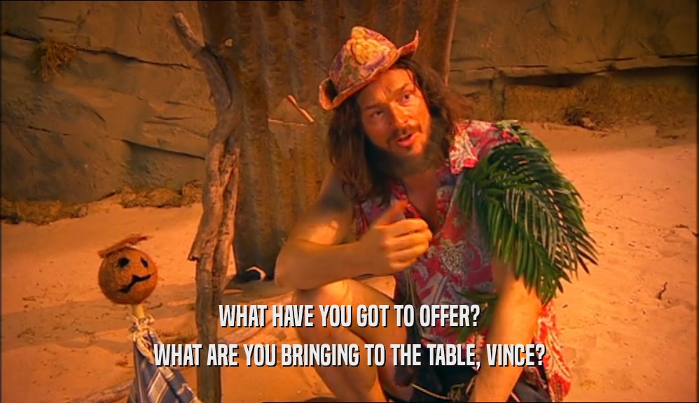 WHAT HAVE YOU GOT TO OFFER? WHAT ARE YOU BRINGING TO THE TABLE, VINCE? 