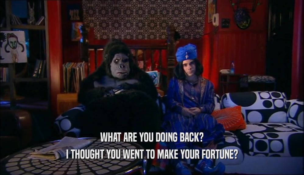 WHAT ARE YOU DOING BACK? I THOUGHT YOU WENT TO MAKE YOUR FORTUNE? 