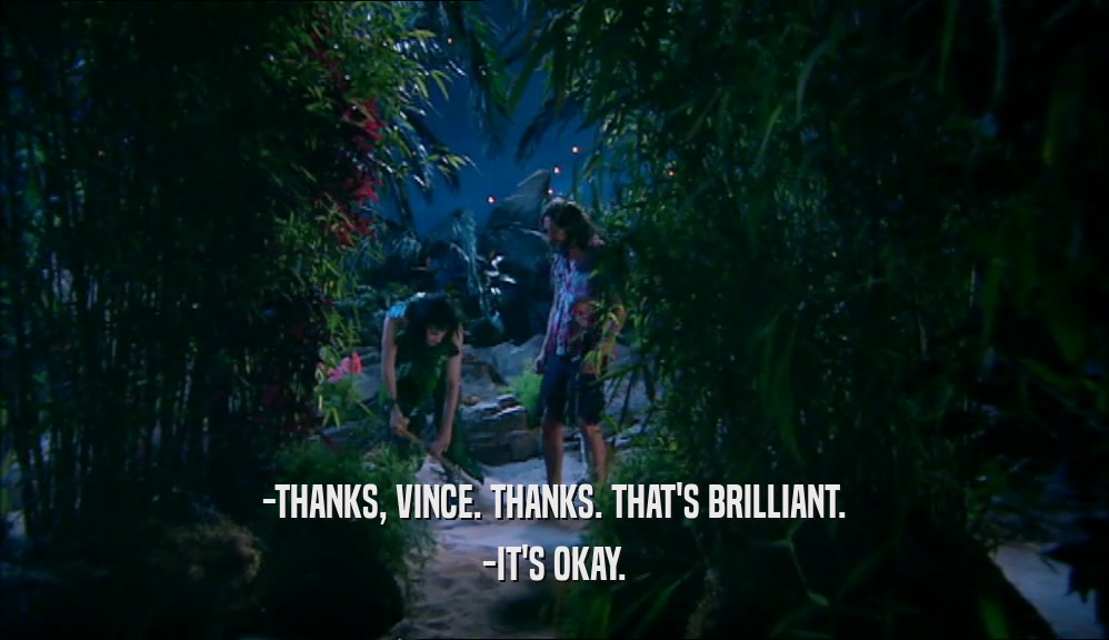 -THANKS, VINCE. THANKS. THAT'S BRILLIANT. -IT'S OKAY. 