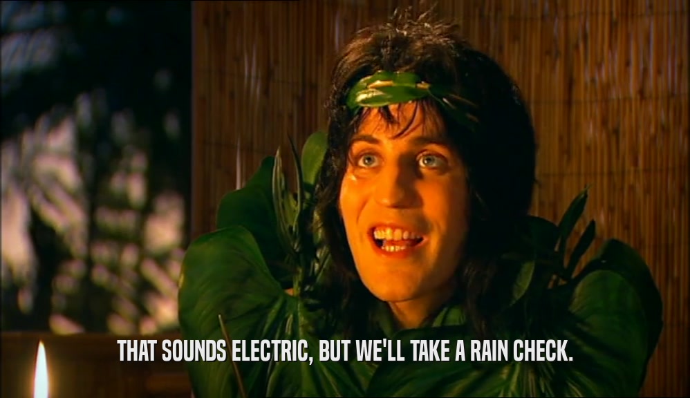 THAT SOUNDS ELECTRIC, BUT WE'LL TAKE A RAIN CHECK.  