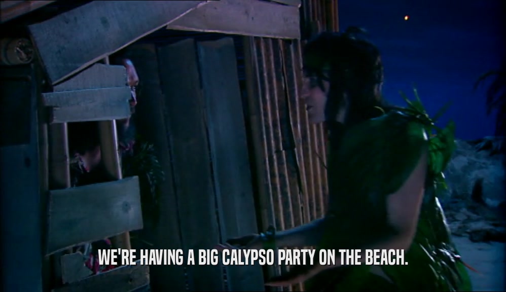 WE'RE HAVING A BIG CALYPSO PARTY ON THE BEACH.  