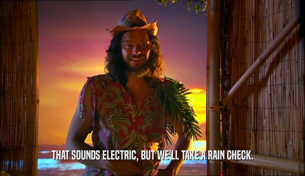 THAT SOUNDS ELECTRIC, BUT WE'LL TAKE A RAIN CHECK.  