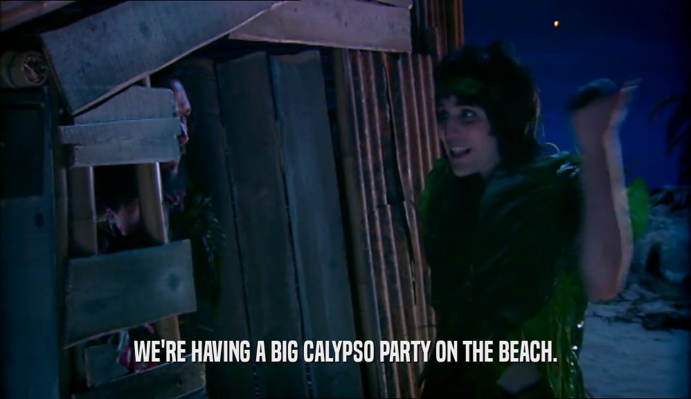 WE'RE HAVING A BIG CALYPSO PARTY ON THE BEACH.  