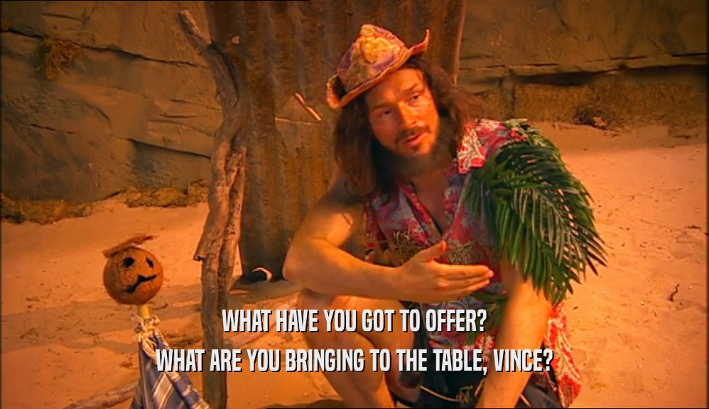 WHAT HAVE YOU GOT TO OFFER? WHAT ARE YOU BRINGING TO THE TABLE, VINCE? 