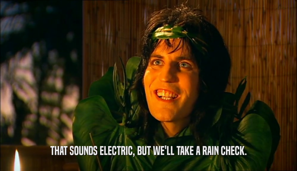 THAT SOUNDS ELECTRIC, BUT WE'LL TAKE A RAIN CHECK.  