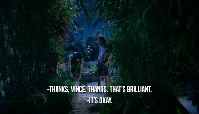 -THANKS, VINCE. THANKS. THAT'S BRILLIANT. -IT'S OKAY. 