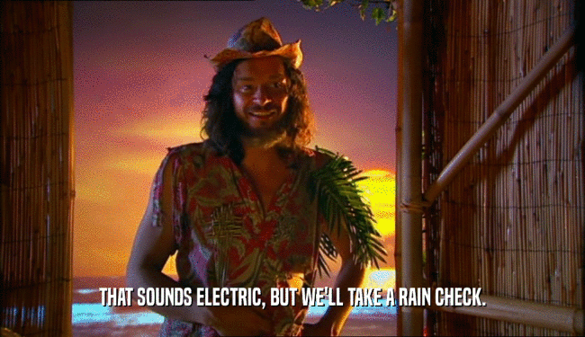 THAT SOUNDS ELECTRIC, BUT WE'LL TAKE A RAIN CHECK.  