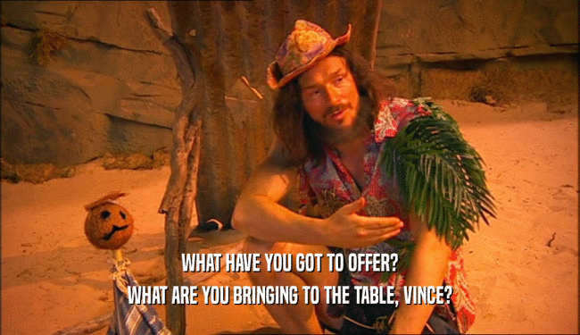 WHAT HAVE YOU GOT TO OFFER? WHAT ARE YOU BRINGING TO THE TABLE, VINCE? 
