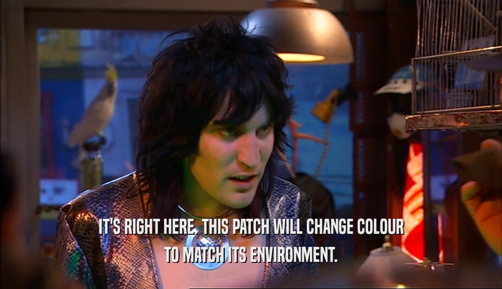 IT'S RIGHT HERE. THIS PATCH WILL CHANGE COLOUR
 TO MATCH ITS ENVIRONMENT.
 