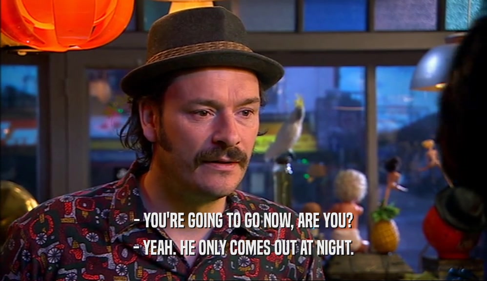 - YOU'RE GOING TO GO NOW, ARE YOU? - YEAH. HE ONLY COMES OUT AT NIGHT. 