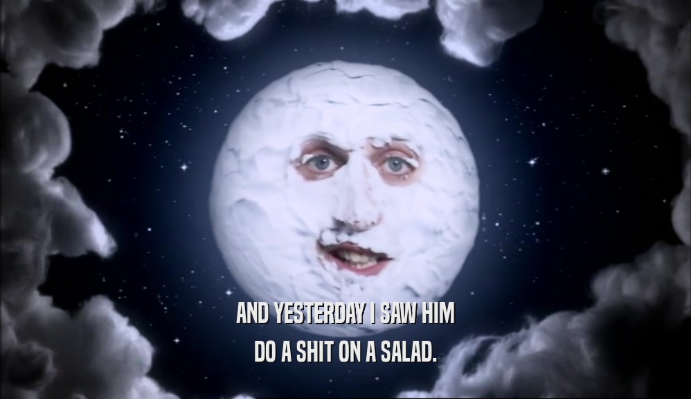 AND YESTERDAY I SAW HIM DO A SHIT ON A SALAD. 