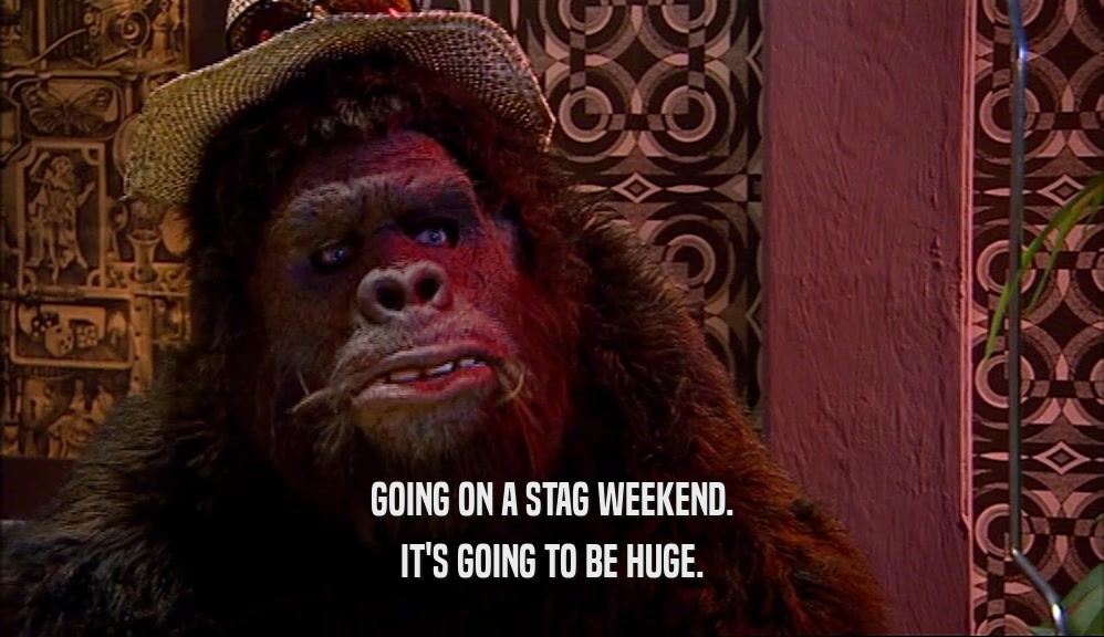 GOING ON A STAG WEEKEND. IT'S GOING TO BE HUGE. 