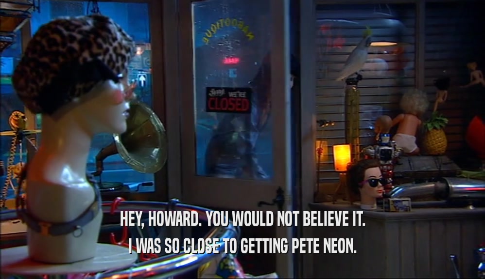 HEY, HOWARD. YOU WOULD NOT BELIEVE IT. I WAS SO CLOSE TO GETTING PETE NEON. 