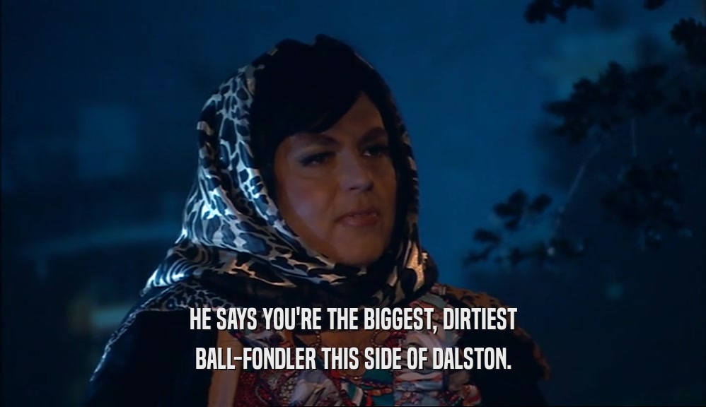 HE SAYS YOU'RE THE BIGGEST, DIRTIEST BALL-FONDLER THIS SIDE OF DALSTON. 