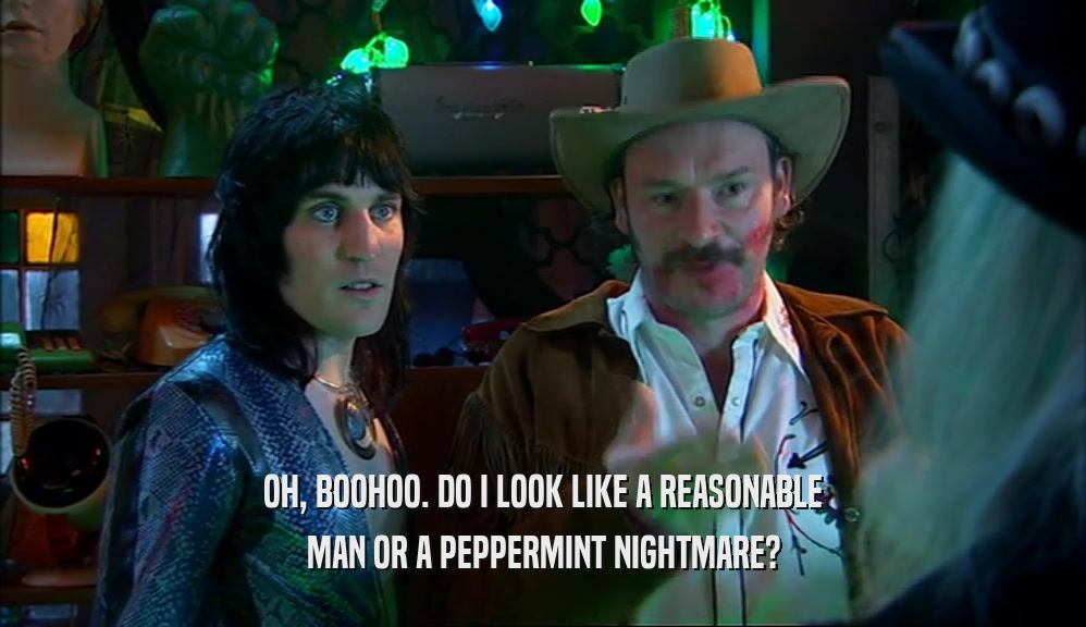 OH, BOOHOO. DO I LOOK LIKE A REASONABLE MAN OR A PEPPERMINT NIGHTMARE? 