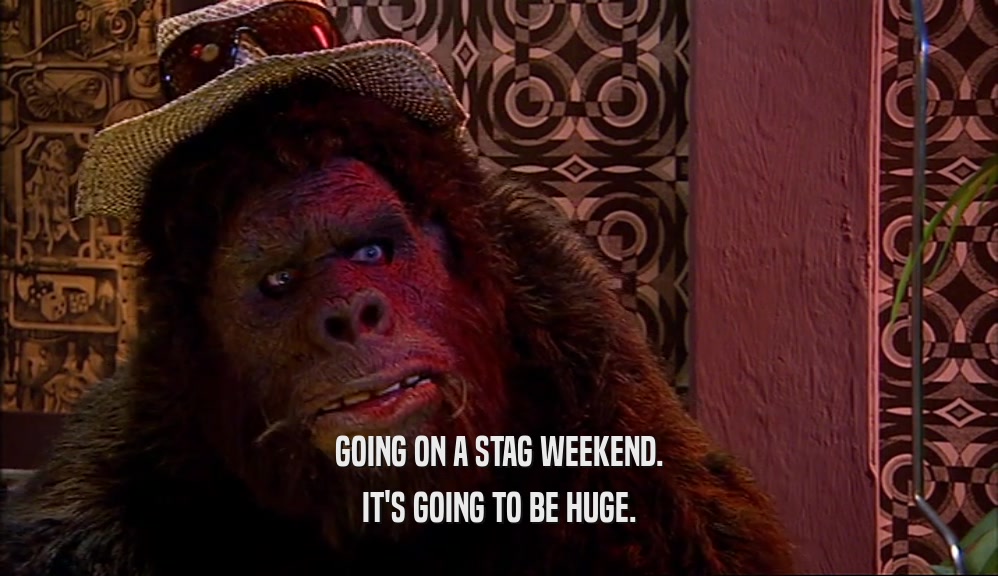 GOING ON A STAG WEEKEND. IT'S GOING TO BE HUGE. 