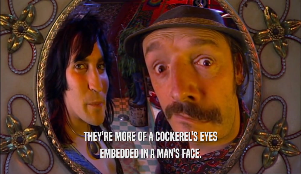 THEY'RE MORE OF A COCKEREL'S EYES EMBEDDED IN A MAN'S FACE. 