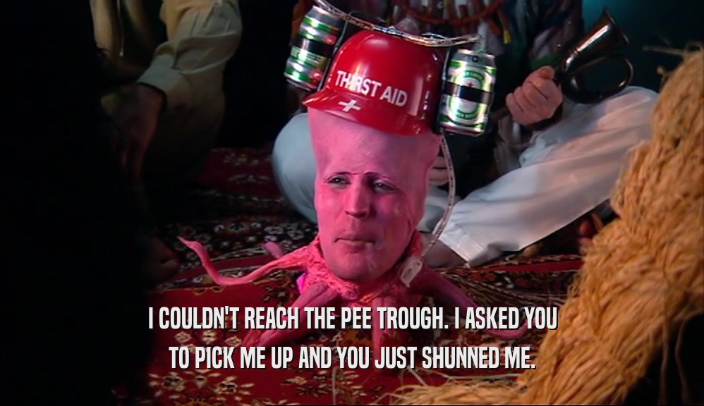 I COULDN'T REACH THE PEE TROUGH. I ASKED YOU TO PICK ME UP AND YOU JUST SHUNNED ME. 