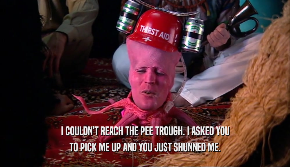 I COULDN'T REACH THE PEE TROUGH. I ASKED YOU TO PICK ME UP AND YOU JUST SHUNNED ME. 