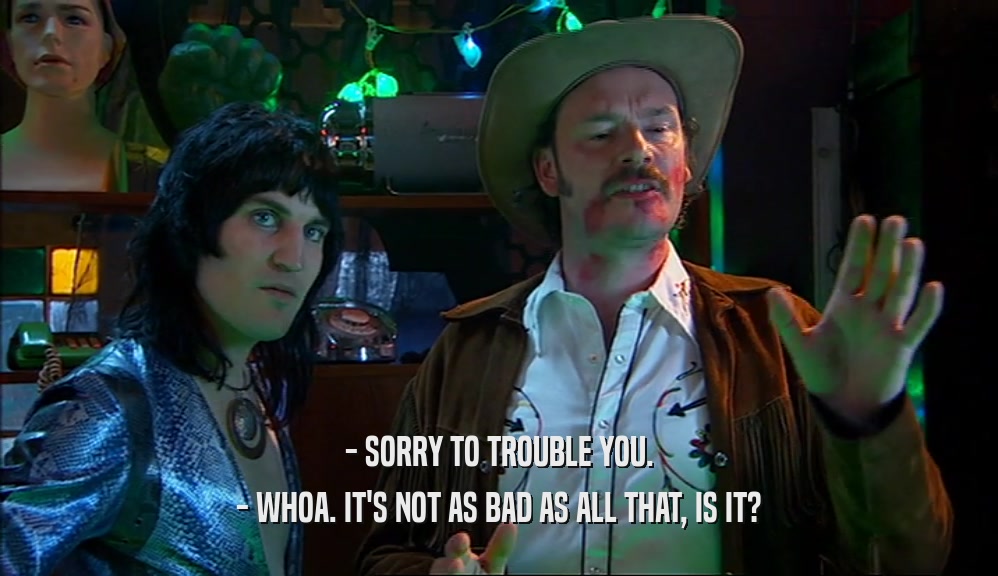 - SORRY TO TROUBLE YOU. - WHOA. IT'S NOT AS BAD AS ALL THAT, IS IT? 