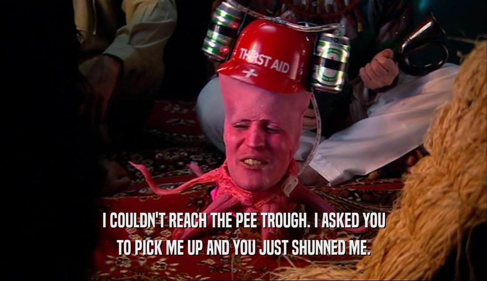 I COULDN'T REACH THE PEE TROUGH. I ASKED YOU TO PICK ME UP AND YOU JUST SHUNNED ME. 