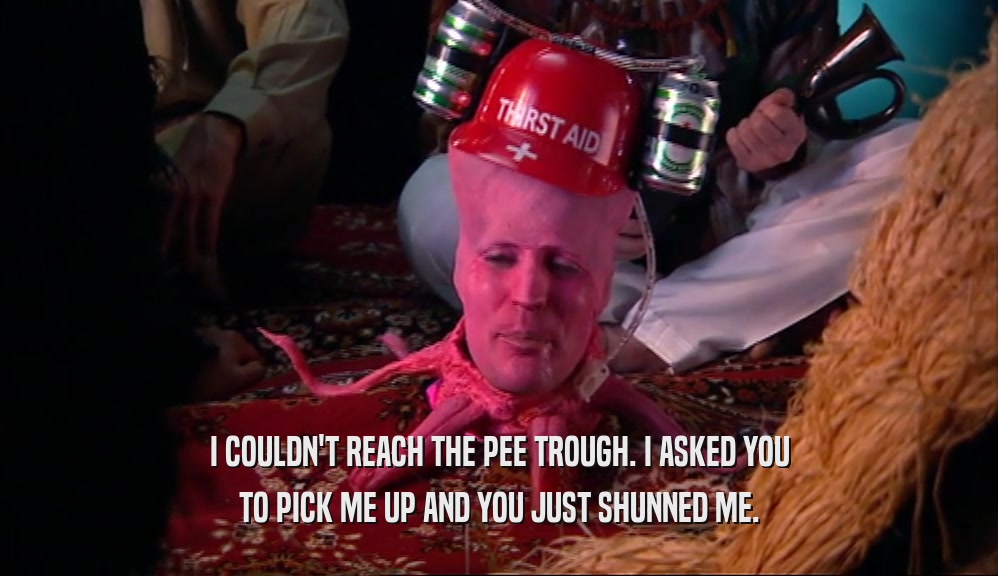 I COULDN'T REACH THE PEE TROUGH. I ASKED YOU TO PICK ME UP AND YOU JUST SHUNNED ME. 