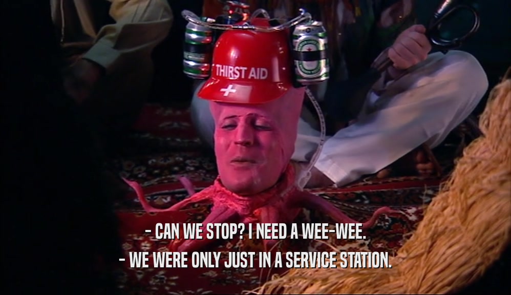 - CAN WE STOP? I NEED A WEE-WEE. - WE WERE ONLY JUST IN A SERVICE STATION. 