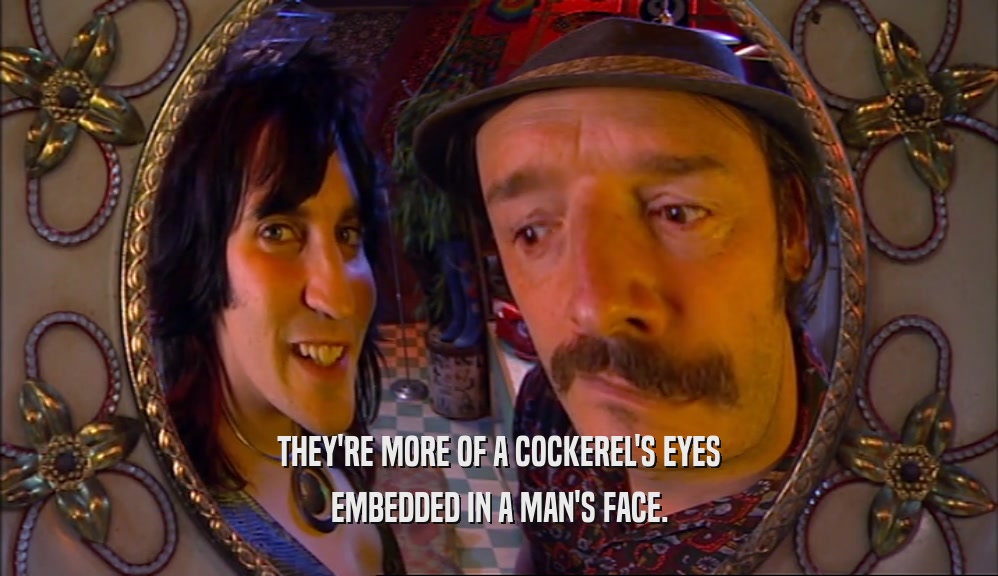 THEY'RE MORE OF A COCKEREL'S EYES EMBEDDED IN A MAN'S FACE. 