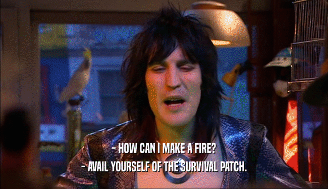 - HOW CAN I MAKE A FIRE?
 - AVAIL YOURSELF OF THE SURVIVAL PATCH.
 