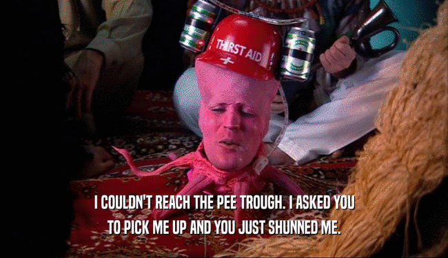 I COULDN'T REACH THE PEE TROUGH. I ASKED YOU TO PICK ME UP AND YOU JUST SHUNNED ME. 