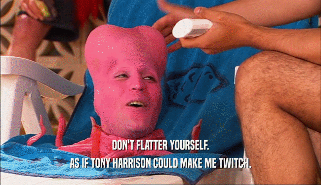 DON'T FLATTER YOURSELF. AS IF TONY HARRISON COULD MAKE ME TWITCH. 
