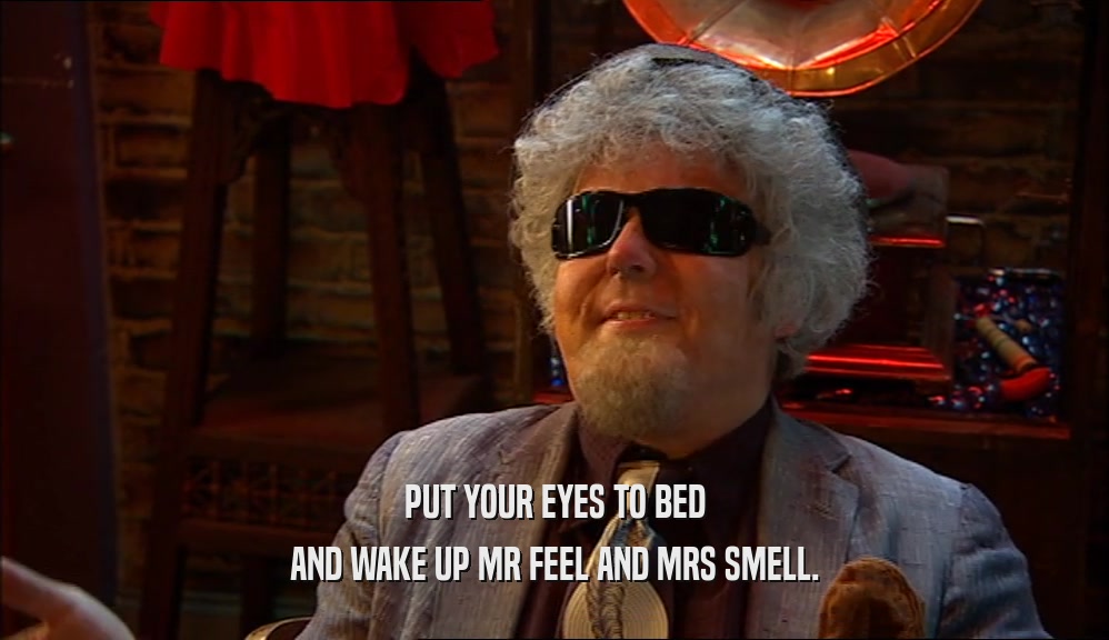 PUT YOUR EYES TO BED AND WAKE UP MR FEEL AND MRS SMELL. 