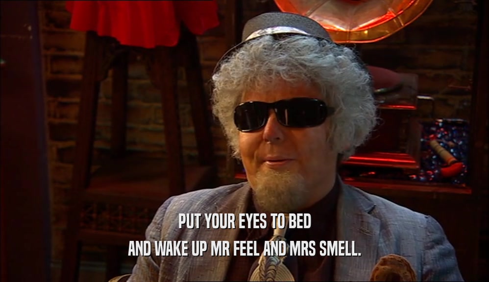PUT YOUR EYES TO BED AND WAKE UP MR FEEL AND MRS SMELL. 