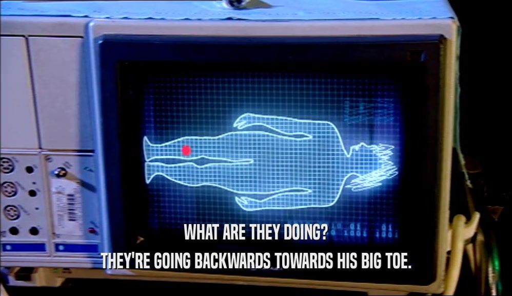 WHAT ARE THEY DOING? THEY'RE GOING BACKWARDS TOWARDS HIS BIG TOE. 
