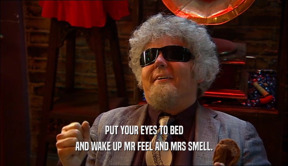 PUT YOUR EYES TO BED AND WAKE UP MR FEEL AND MRS SMELL. 