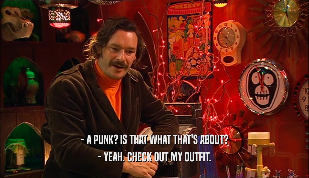 - A PUNK? IS THAT WHAT THAT'S ABOUT? - YEAH. CHECK OUT MY OUTFIT. 