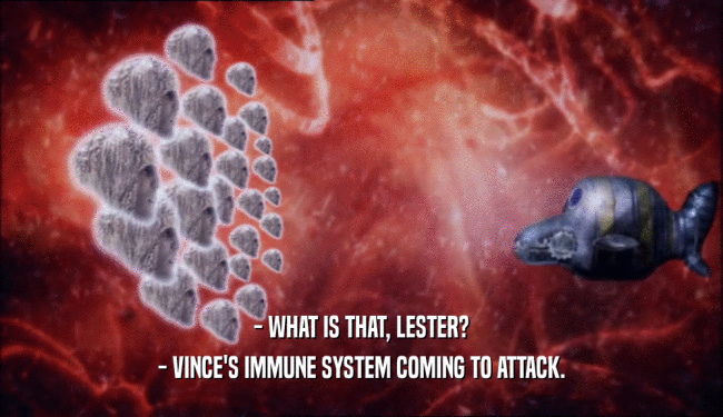 - WHAT IS THAT, LESTER? - VINCE'S IMMUNE SYSTEM COMING TO ATTACK. 