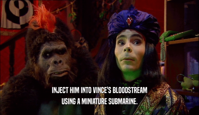 INJECT HIM INTO VINCE'S BLOODSTREAM USING A MINIATURE SUBMARINE. 