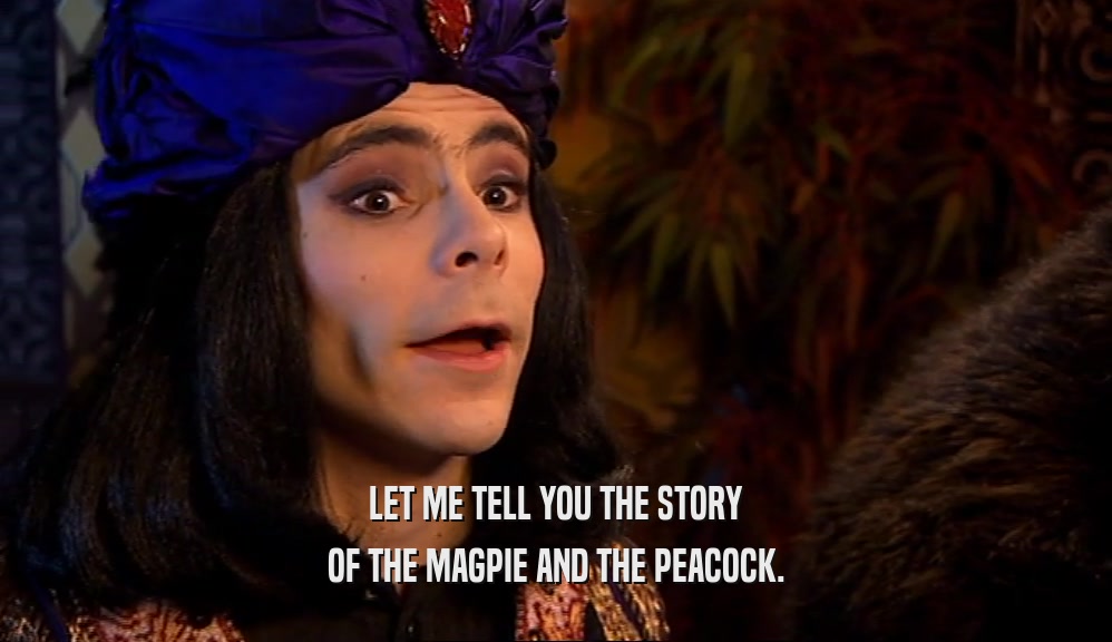 LET ME TELL YOU THE STORY OF THE MAGPIE AND THE PEACOCK. 