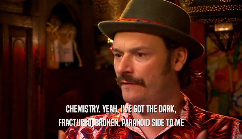 CHEMISTRY. YEAH, I'VE GOT THE DARK, FRACTURED, BROKEN, PARANOID SIDE TO ME 